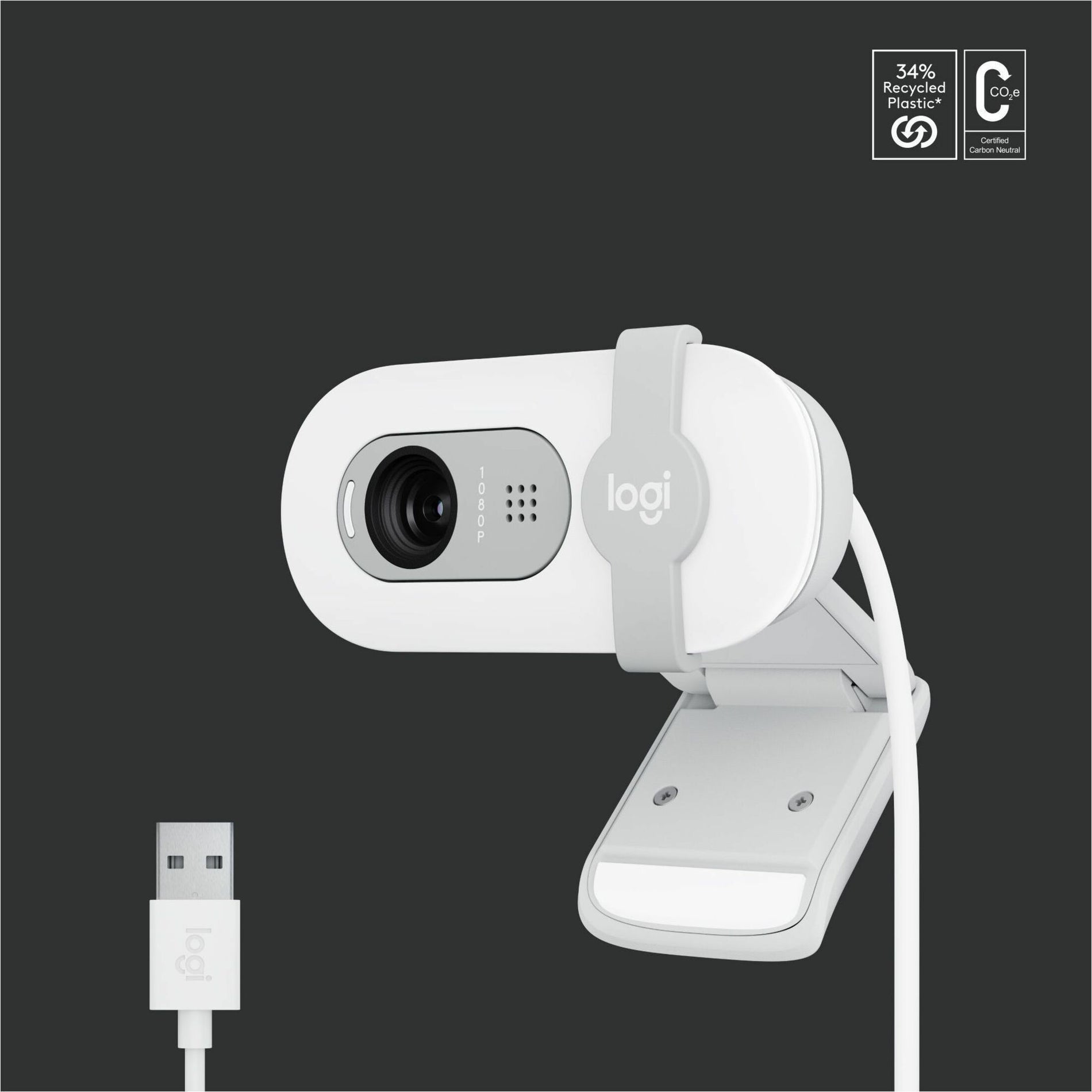 Logitech 960-001616 BRIO 100 Full HD Webcam, 2 Megapixel, Off White, USB Type A, Windows/macOS Compatible