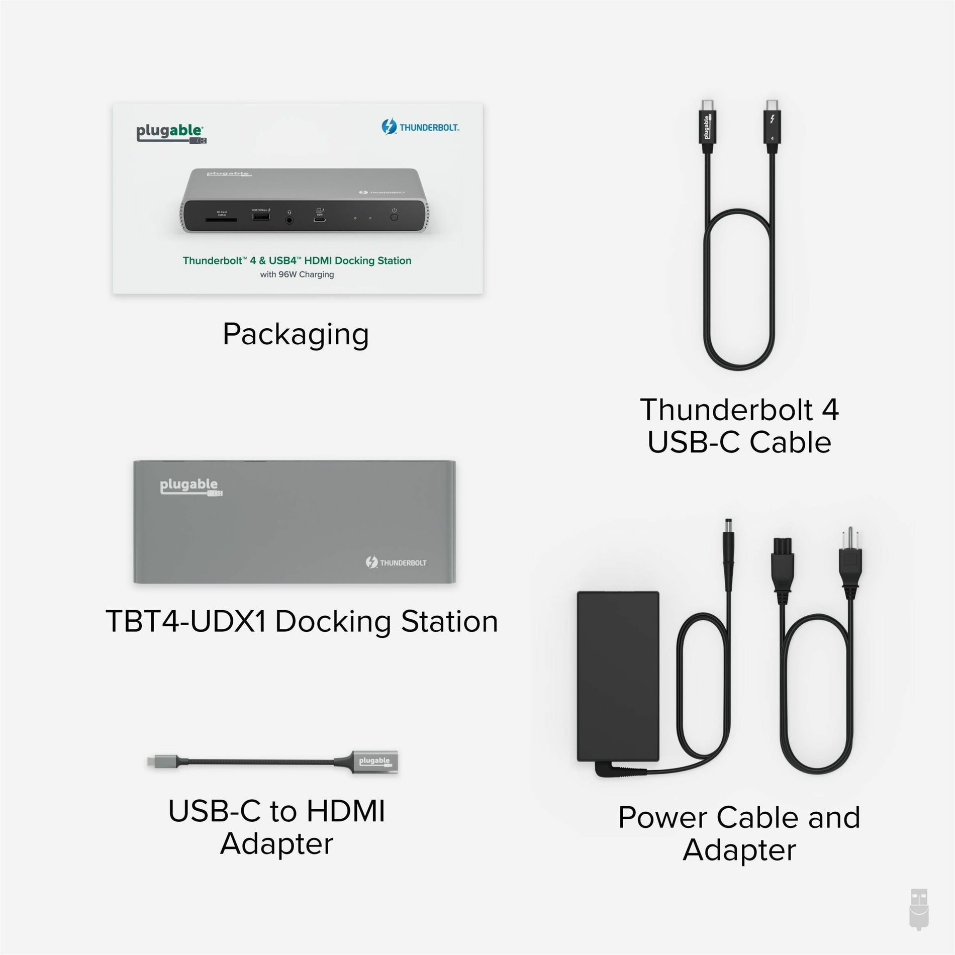 Plugable TBT4-UDX1 Docking Station, Thunderbolt 4, 100W Power Delivery Pass-through, 4K Screen Mode Supported, 2 Thunderbolt Ports