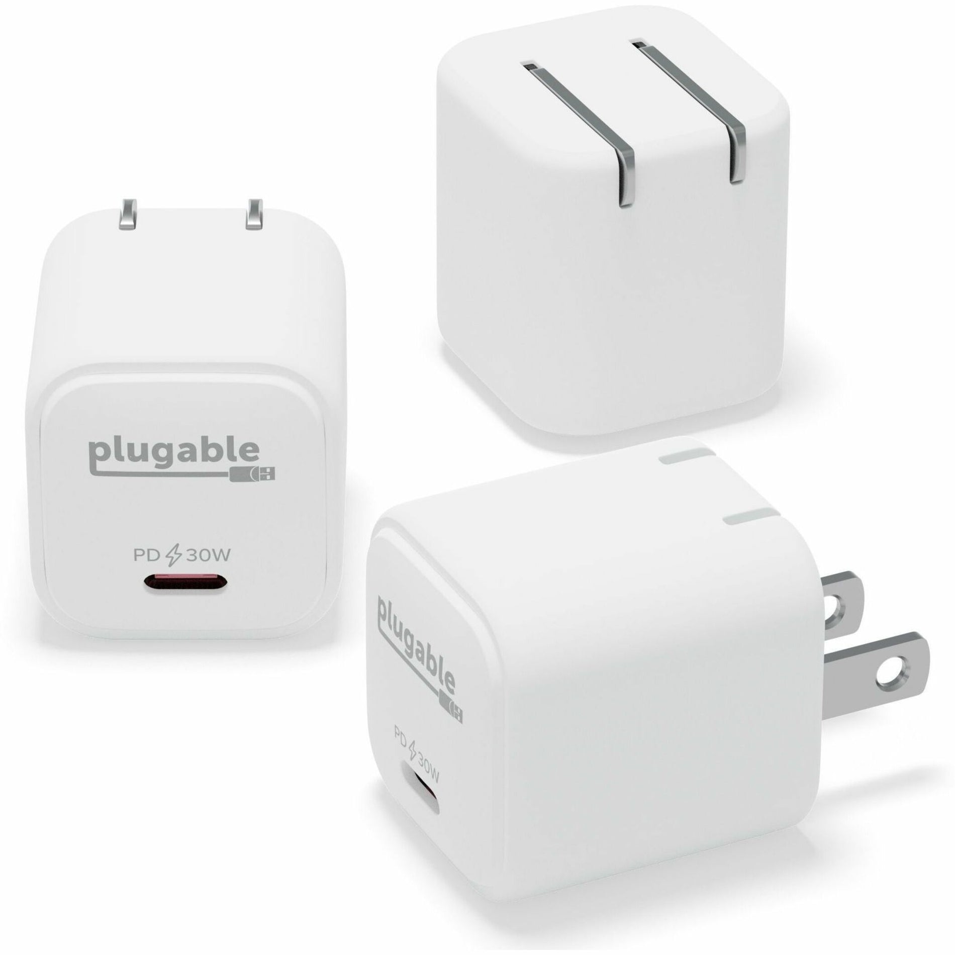 Plugable PS-30C1W-3X Power Adapter, 30W Fast Charging, Foldable Prong, USB Type-C, White