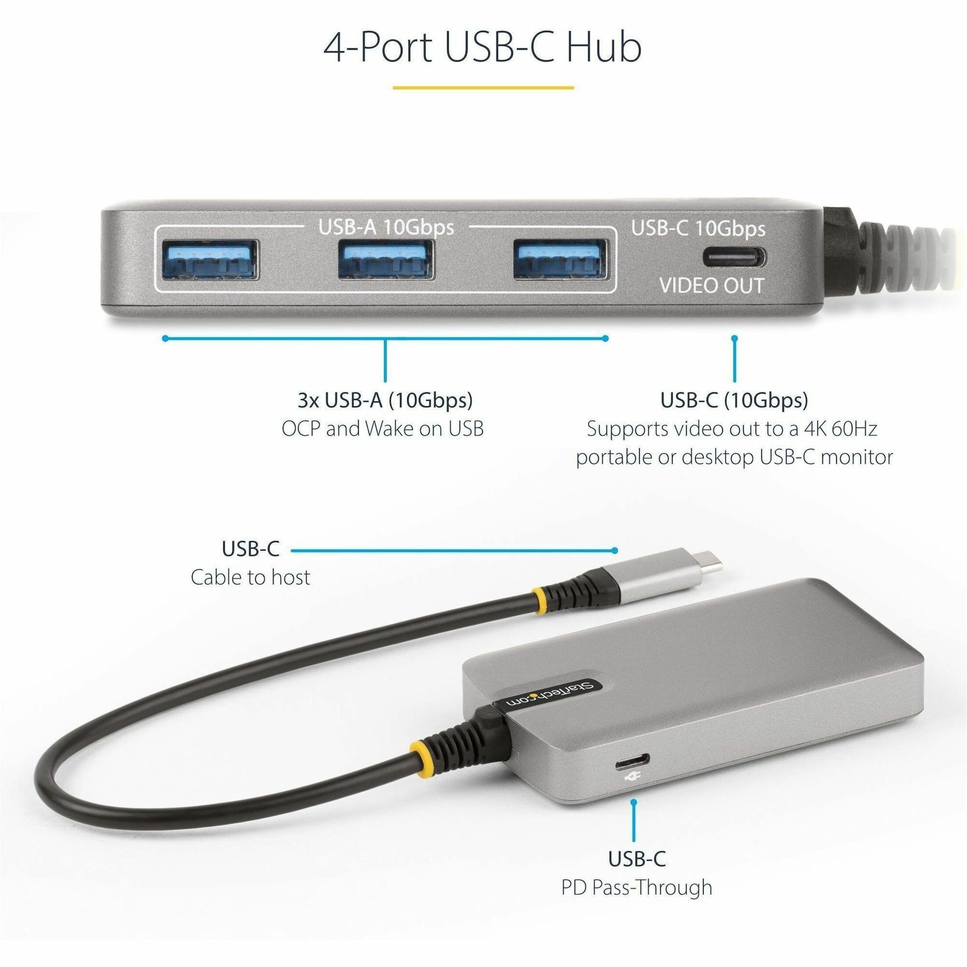 StarTech.com HB31C3A1CDPPD3 4-Port USB-C Hub, USB 3.2 Type C, 3 USB Ports, Space Gray