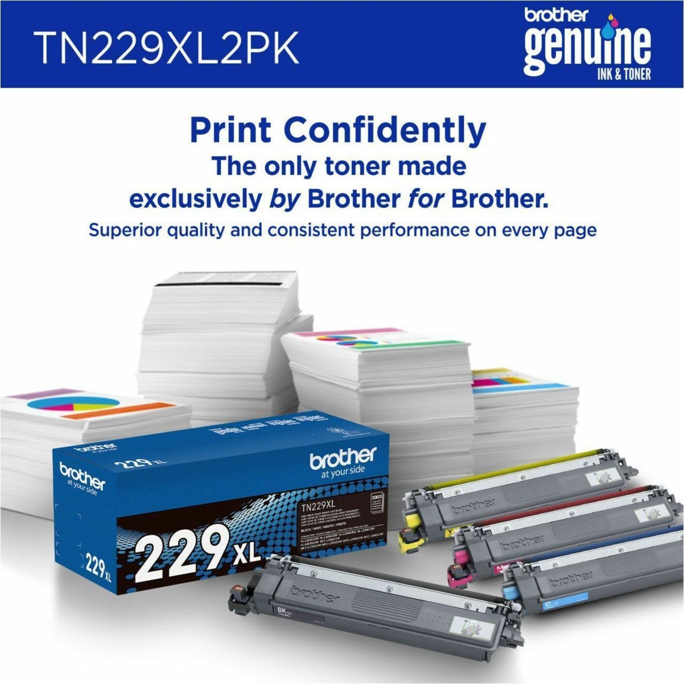 Brother TN229XL2PK High-yield Black Toner Cartridge Twin-Pack, for Brother Printers