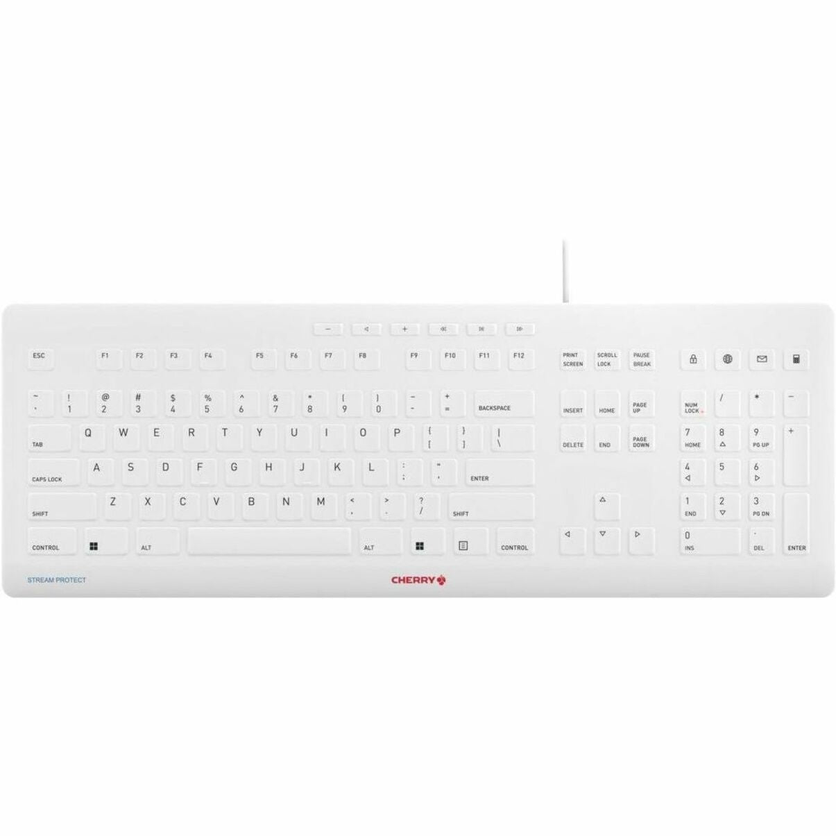 CHERRY JK-8502US-0 STREAM PROTECT Keyboard, USB Cable, White, Water Resistant, Slim, LED Indicator