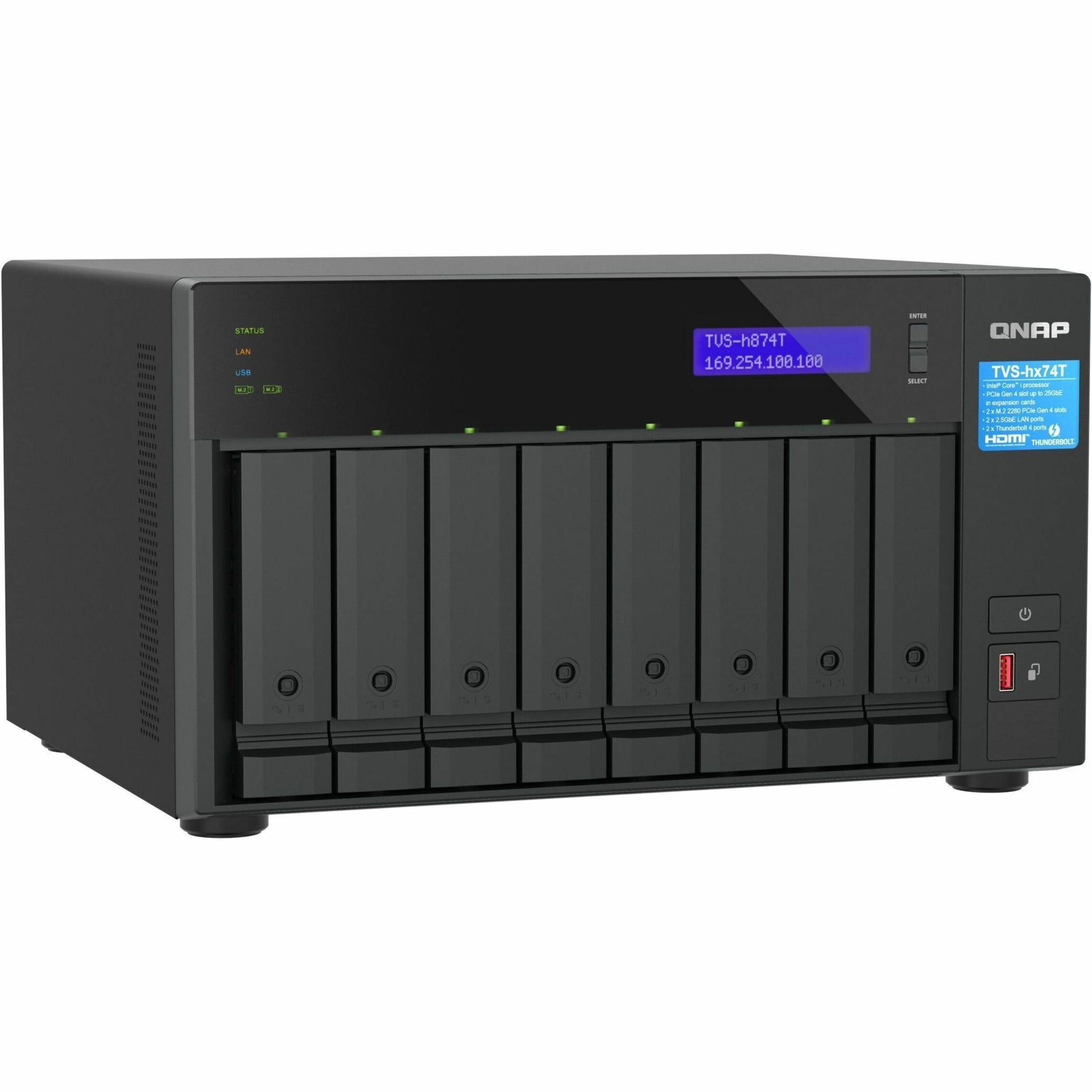 QNAP TVS-h874T-i7-32G NAS Storage System TVS-H874T-I7-32G-US TVS-h874T-i7-32G, High-Performance NAS Storage System with 32GB Memory, 8 Bays, and 2.5 Gigabit Ethernet
