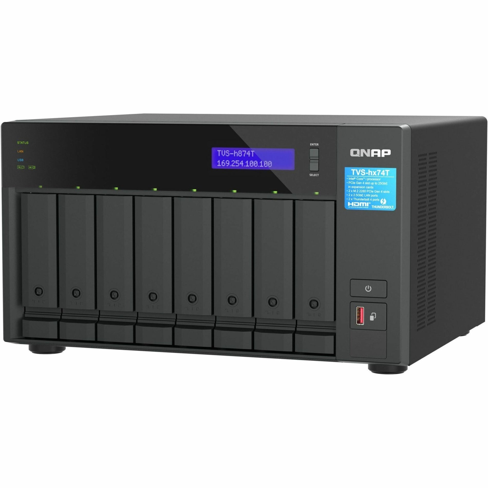 QNAP TVS-h874T-i7-32G NAS Storage System TVS-H874T-I7-32G-US TVS-h874T-i7-32G, High-Performance NAS Storage System with 32GB Memory, 8 Bays, and 2.5 Gigabit Ethernet