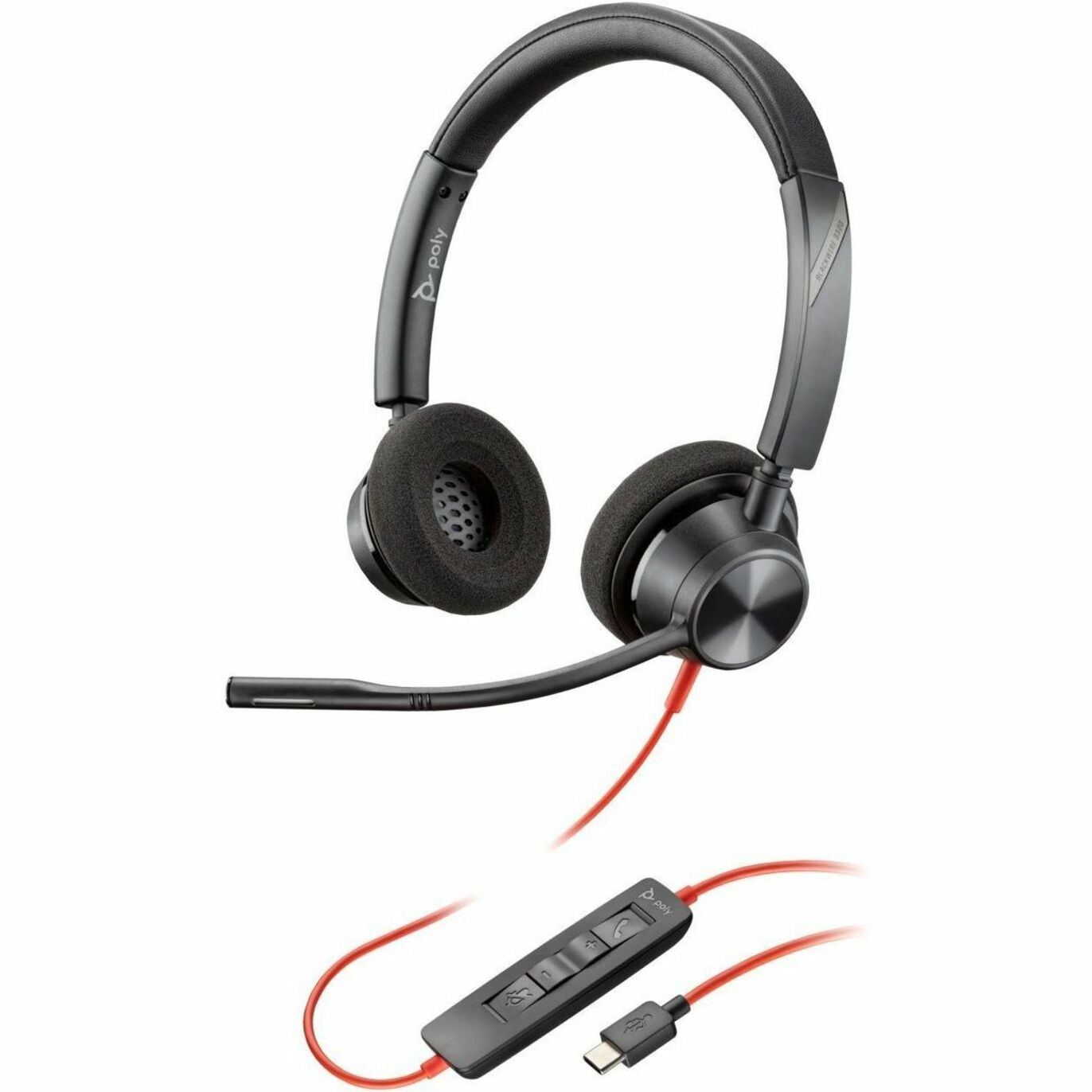 Poly 8X219AA Blackwire 3320 Stereo USB-C Headset +USB-C/A Adapter, Comfortable On-ear Headset for Clear Communication