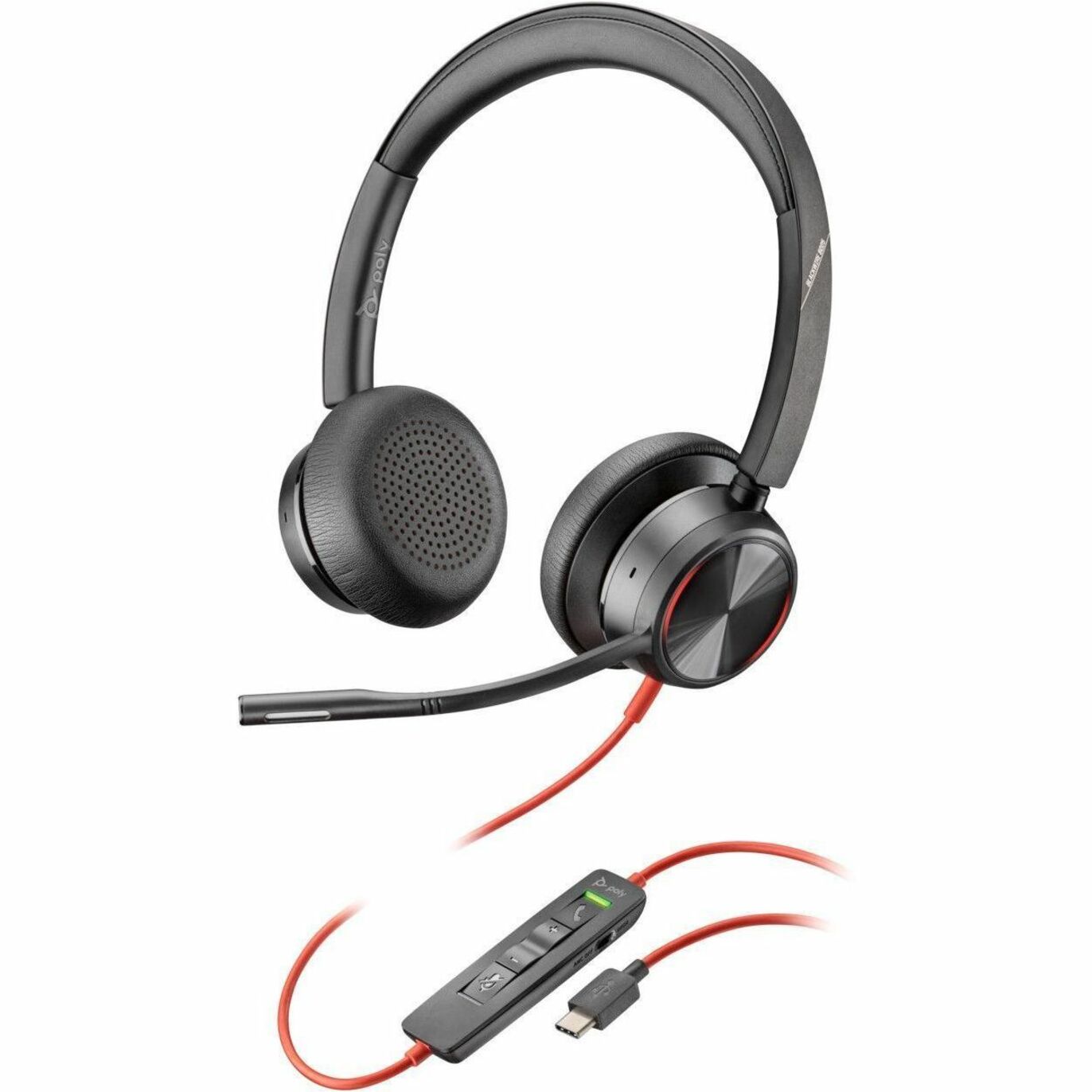 Poly 8X223AA Blackwire 8225 Stereo USB-C Headset +USB-C/A Adapter, Premium Noise-Canceling Headset for Clear Communication