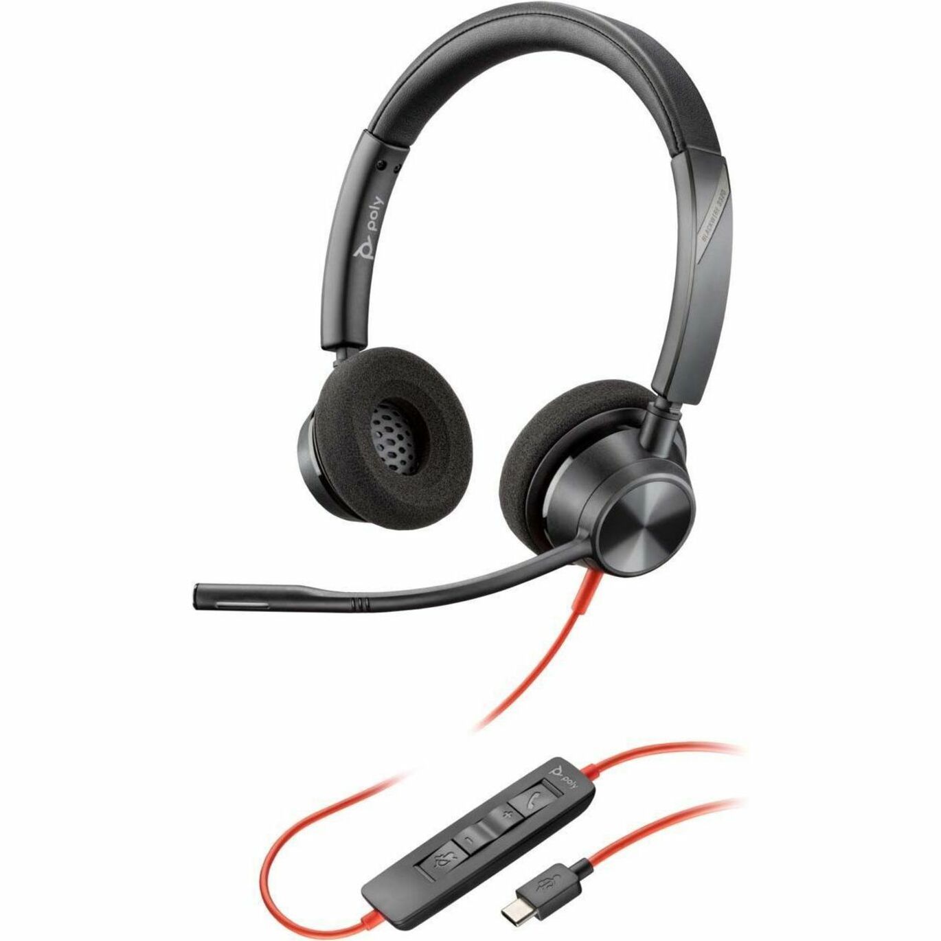 Poly 8X219AA Blackwire 3320 Stereo USB-C Headset +USB-C/A Adapter, On-ear, Noise Reduction, Mac/PC Compatible