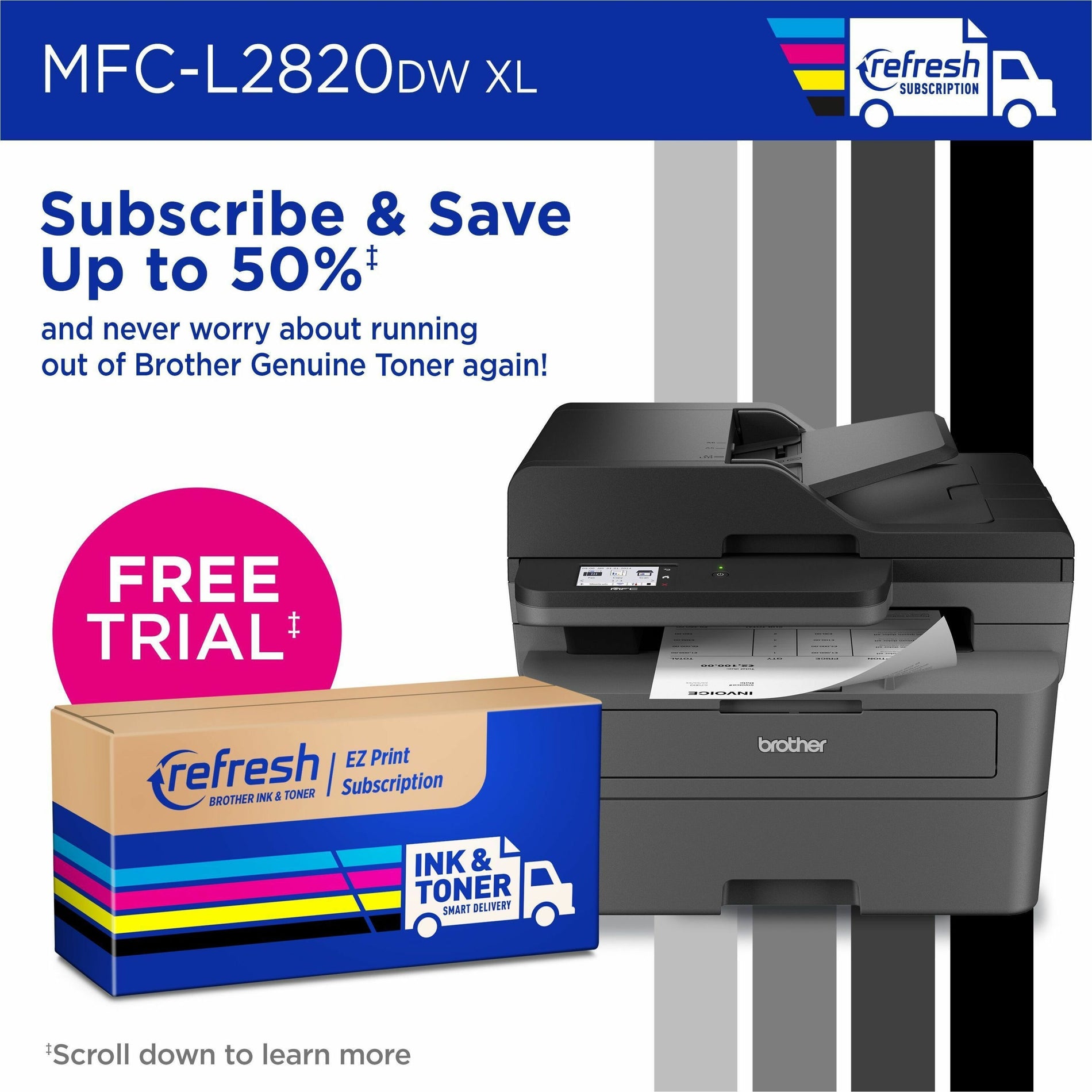 Brother MFCL2820DWXL Wireless MFC-L2820DW XL Compact Monochrome All-in-One Laser Printer, Automatic Duplex Printing