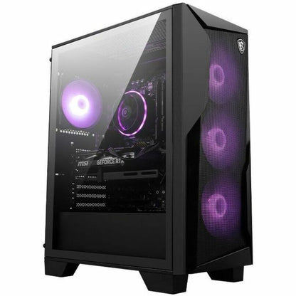 MSI Codex R2 gaming desktop with tempered glass panel showing purple RGB fans and internal components-alternate-image1