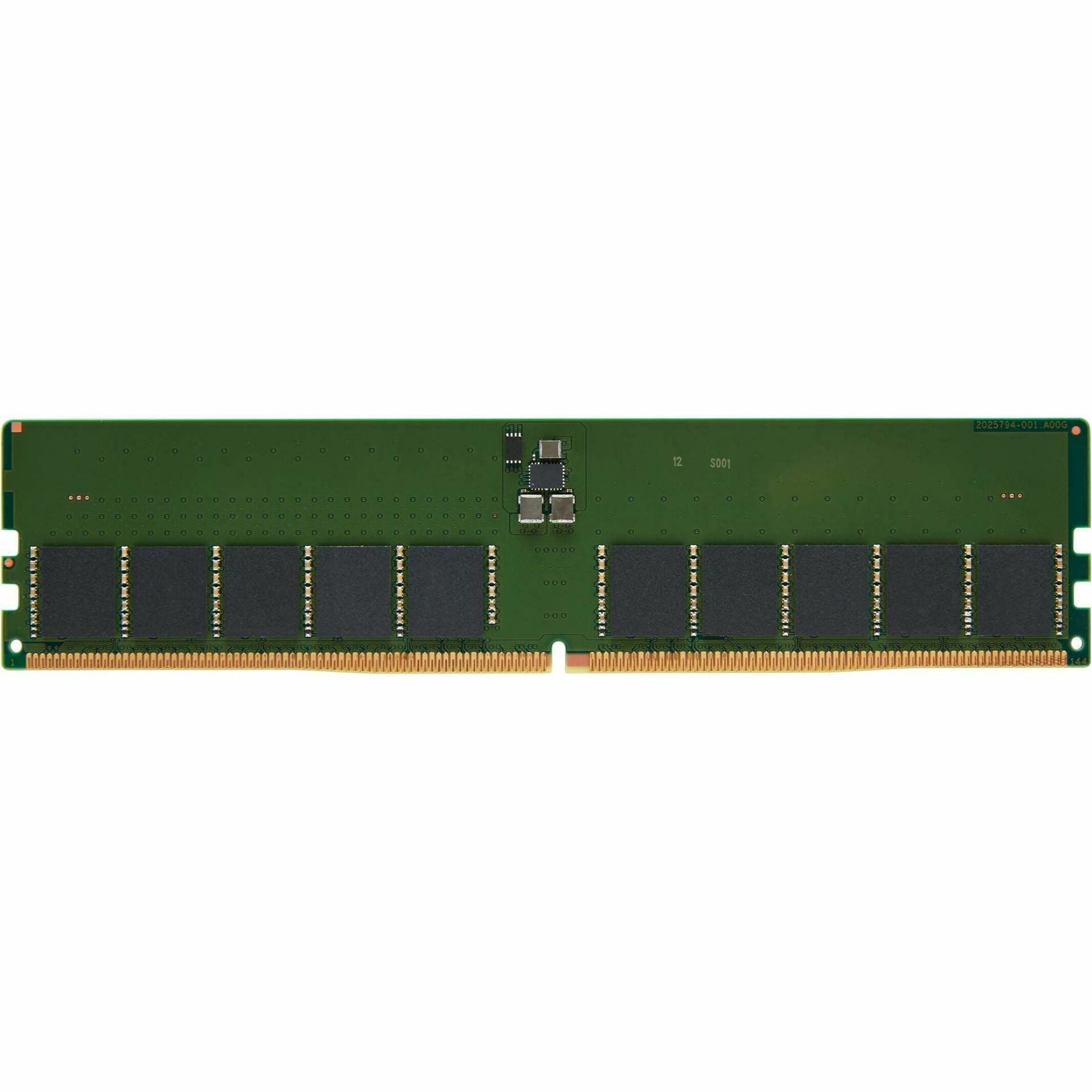 Kingston 32GB DDR5-4800 ECC server memory module showing green PCB with black memory chips and gold contacts