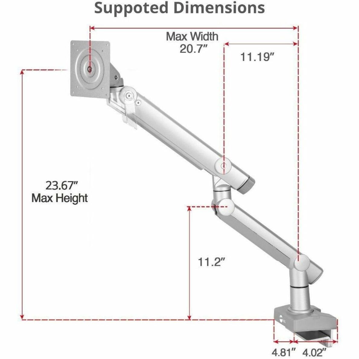 SIIG CE-MT3V11-S1 Heavy Duty Desk Mount Single Monitor Arm - Up to 49"