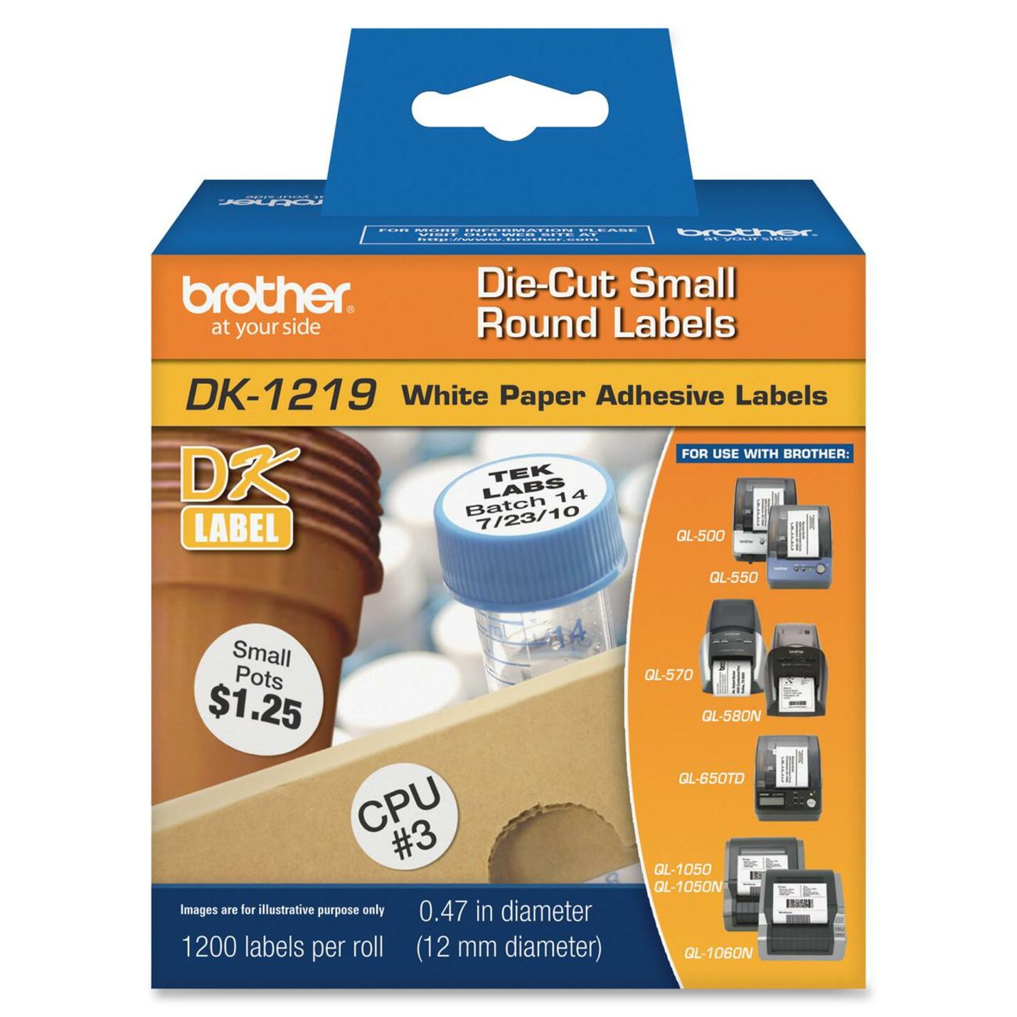 Brother DK1219 Label Maker Tape Cartridges, White Small Round Paper Labels