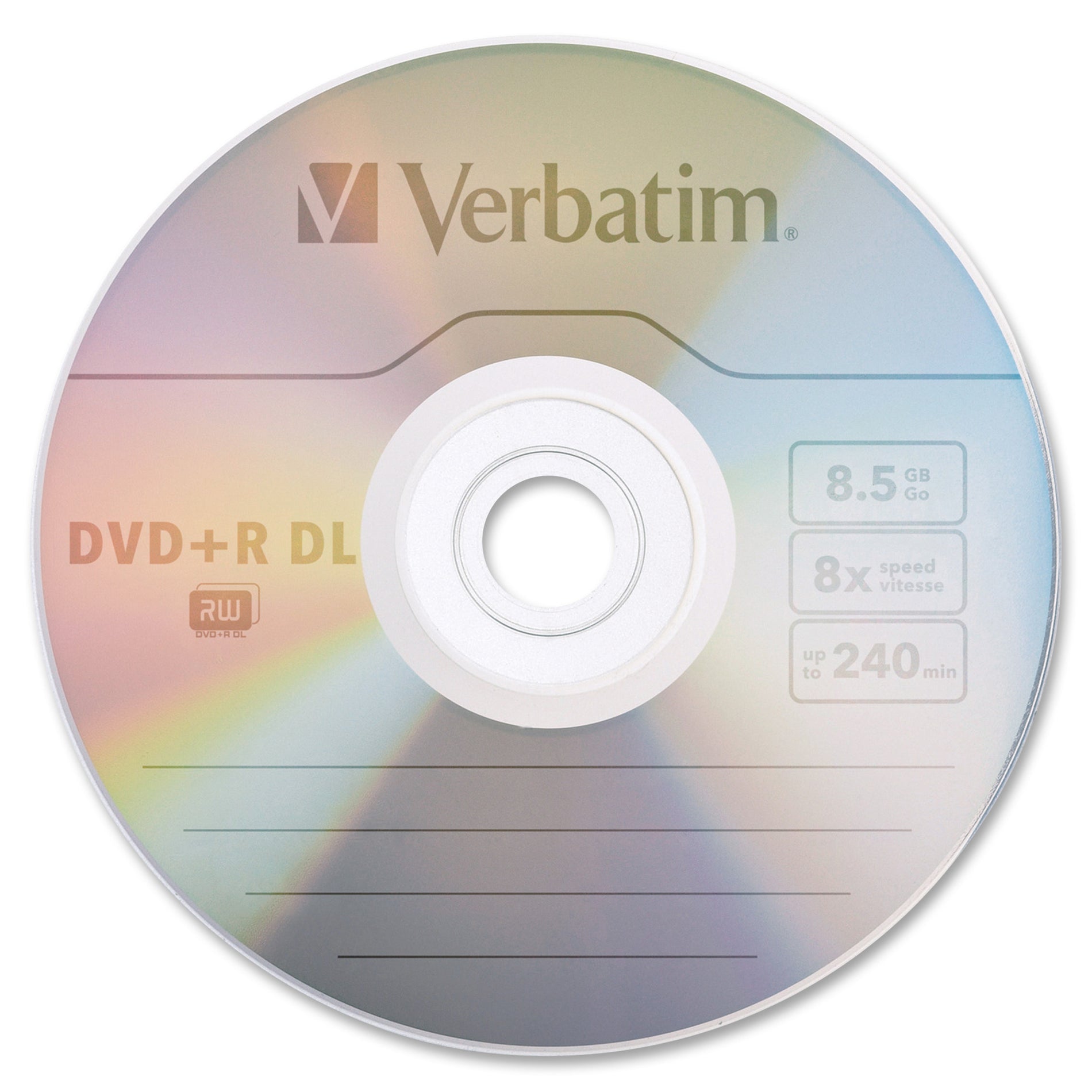 Verbatim 95311 DVD+R DL 8.5GB 8X with Branded Surface - 5pk Jewel Case Box, Double Layer, 8X, 8.5GB