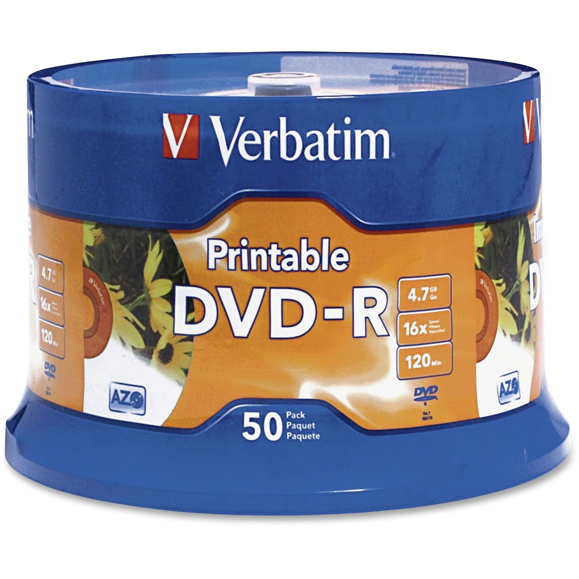 Verbatim 95137 AZO DVD-R 4.7GB 16X with Branded Surface - 100pk Spindle, Printable, 4.70 GB Storage Capacity