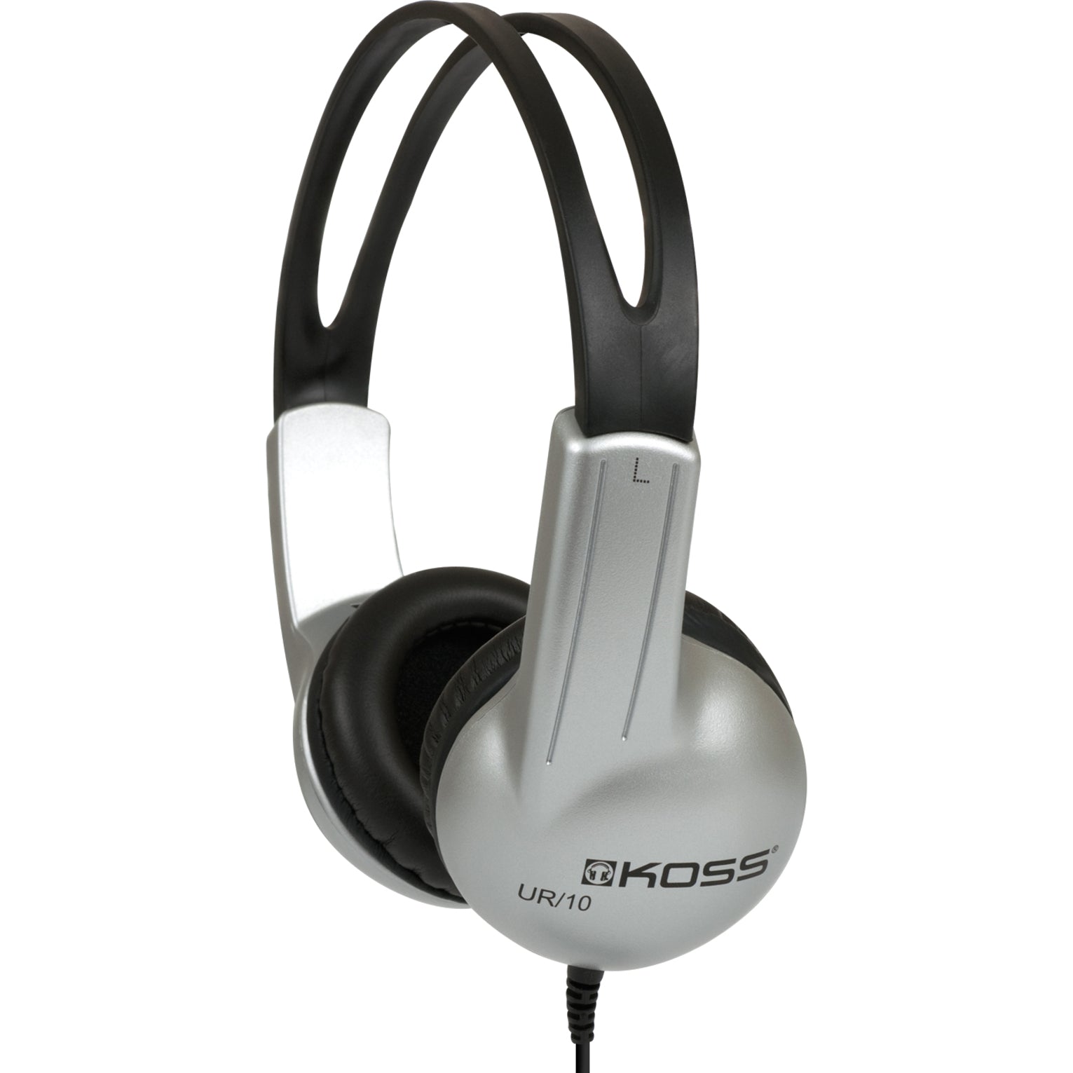 Koss UR10 Stereo Headphone, Adjustable Headband, Lightweight, Silver