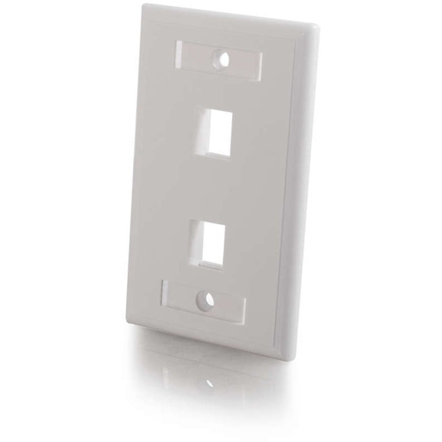 C2G 03411 2 Socket Keystone Network/Multimedia Faceplate, Mounts to any electrical box, or to surface mount box, Compatible with NEMA standard openings and boxes