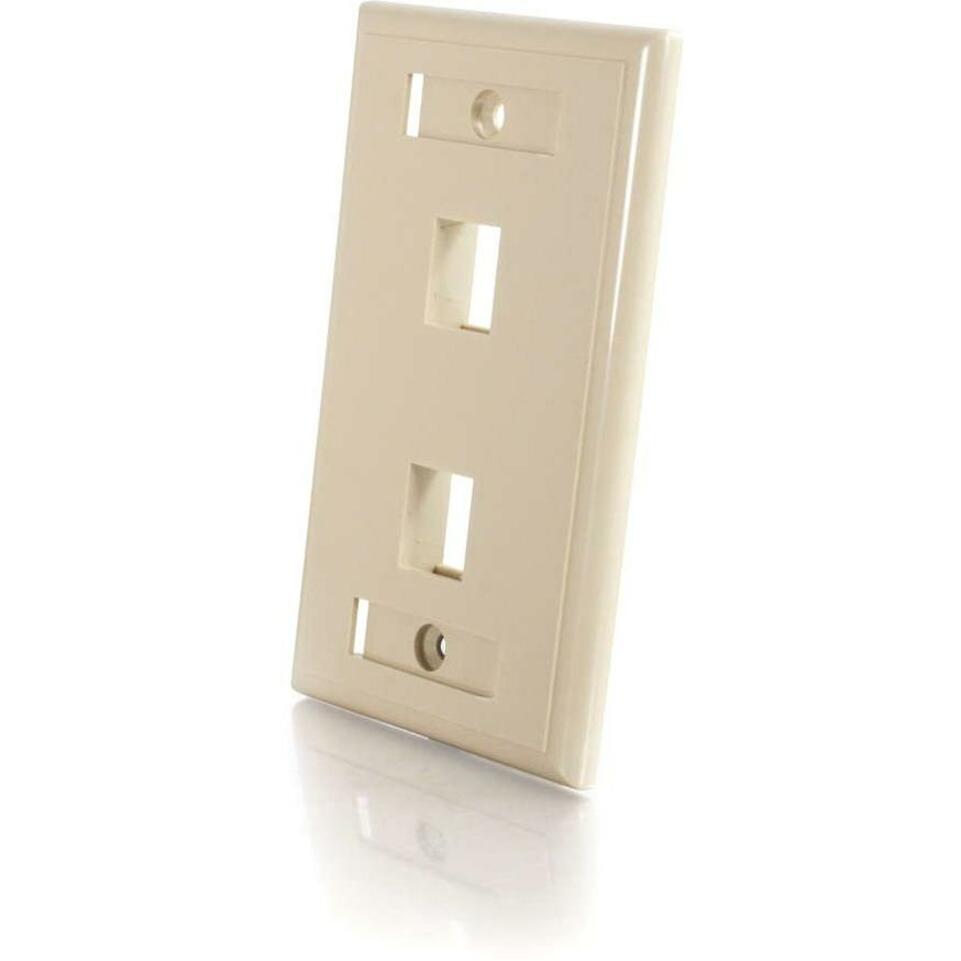 C2G 03711 2 Socket Keystone Network/Multimedia Faceplate, Mounts to any electrical box, or to surface mount box, Compatible with NEMA standard openings and boxes