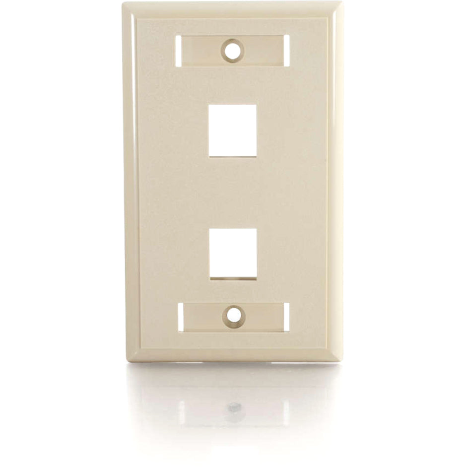C2G 03711 2 Socket Keystone Network/Multimedia Faceplate, Mounts to any electrical box, or to surface mount box, Compatible with NEMA standard openings and boxes