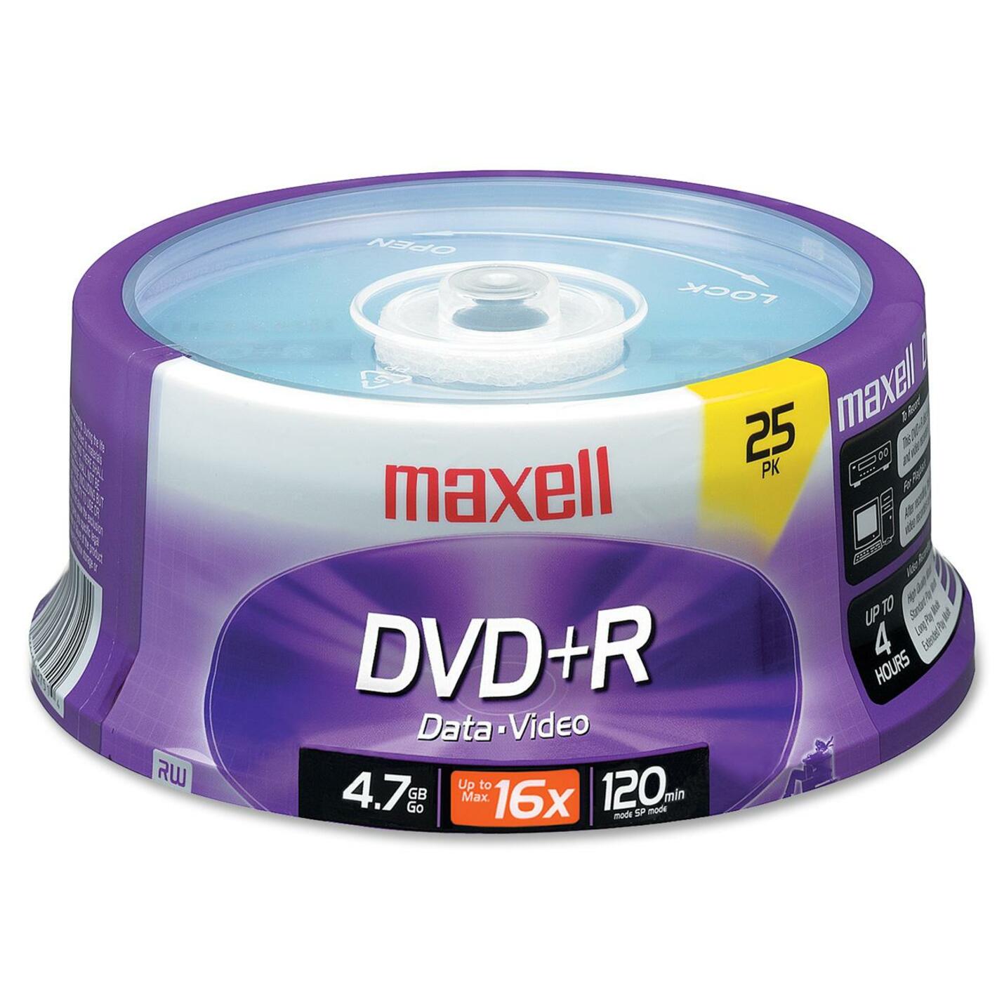Maxell 639011 16x DVD+R Media, 4.7GB Data Storage, 25/PK